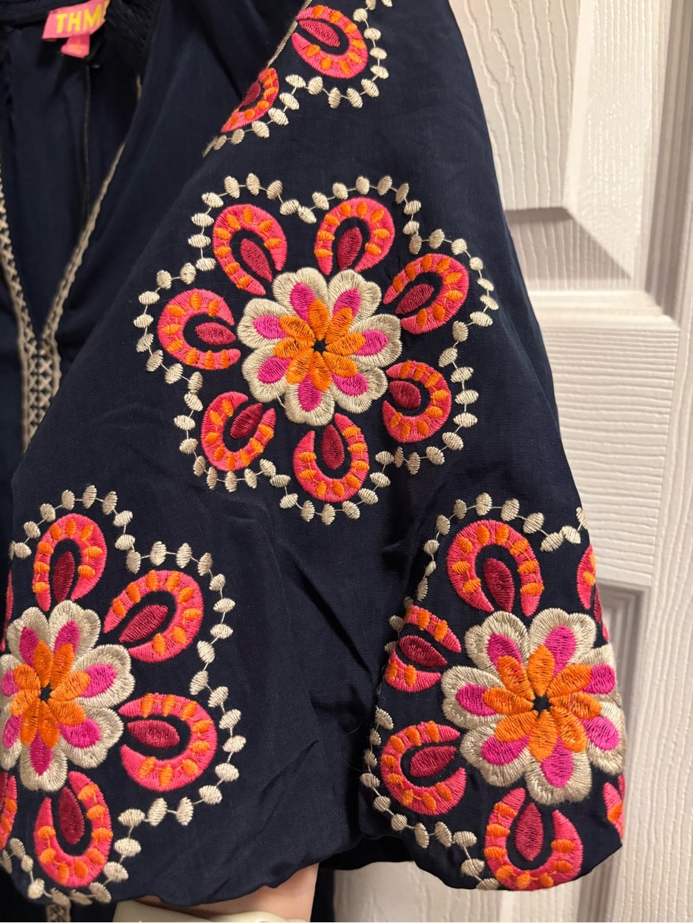 THML Navy Embroidered V-Neck Tunic with Floral Sleeves - Picture 2 of 5